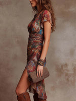 Andrea - Vestido Midi Boho Com Pregas
