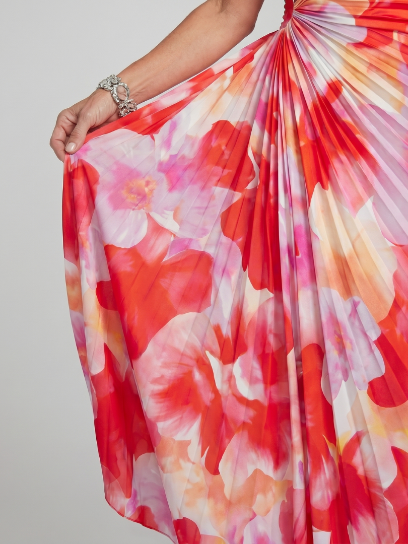 Taya | Vestido Midi com Corpete Plissado de Um Ombro