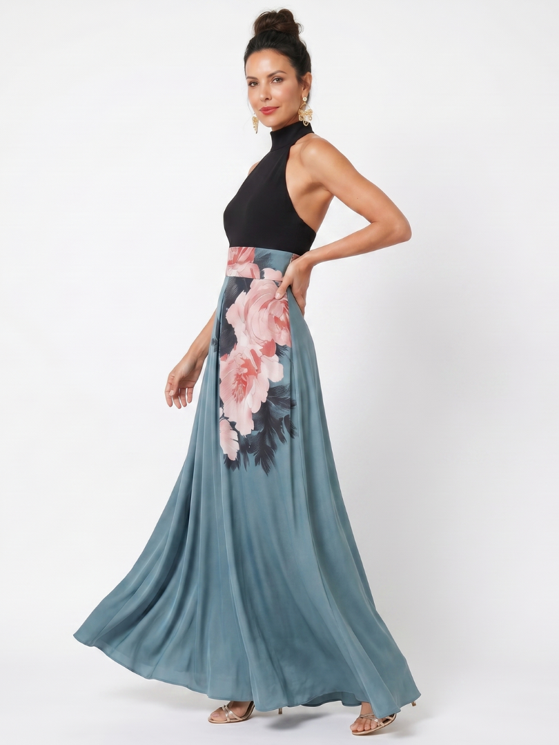 Olympas | Vestido Maxi de Saia Floral com Alças