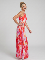 Taya | Vestido Midi com Corpete Plissado de Um Ombro