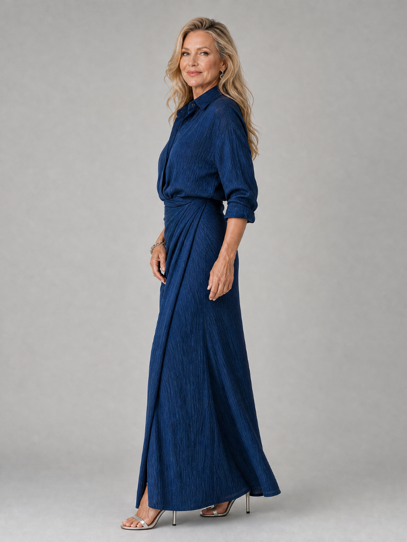 Mirque | Vestido Maxi de Manga Longa com Frente Envolvente