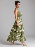 Olivia | Vestido Midi com Cintura Fruncida e Estampa Abstrata