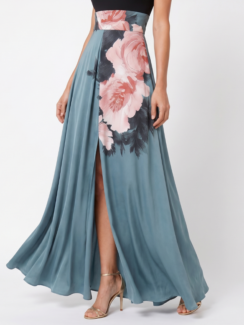 Olympas | Vestido Maxi de Saia Floral com Alças