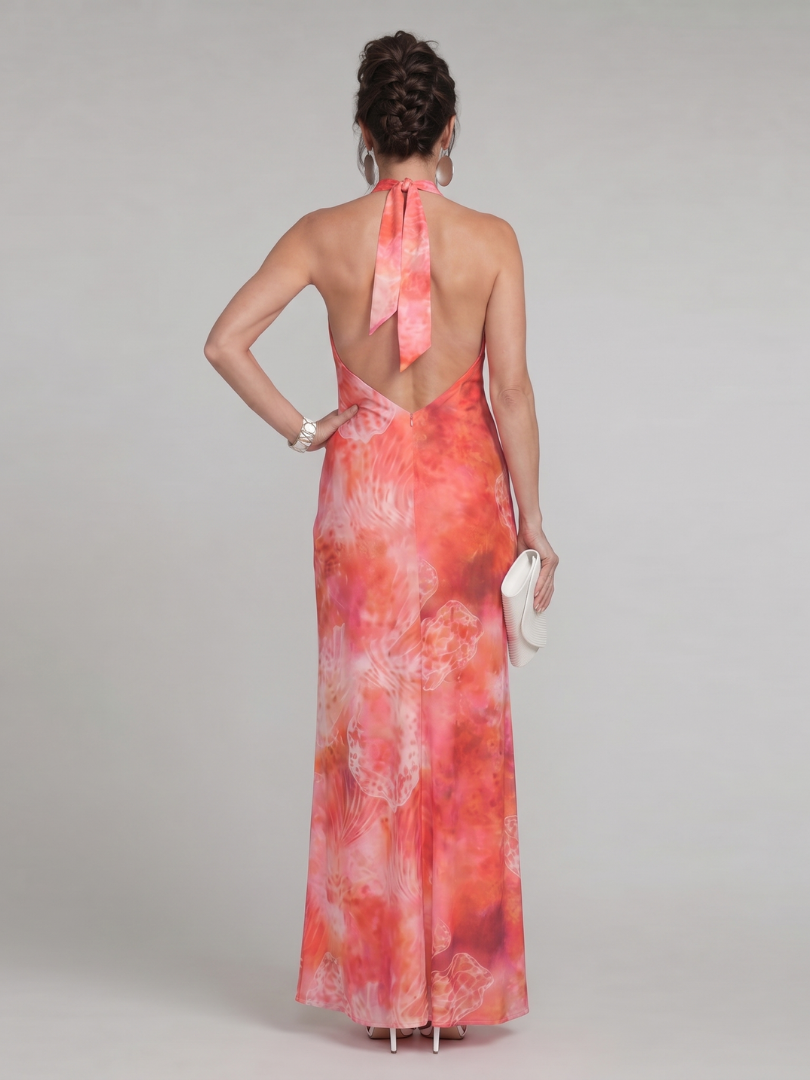 Coraline | Vestido Maxi com Padrão Impresso e Decote Halter