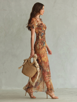 Ciel | Vestido Midi com Mangas Ruffle e Fenda