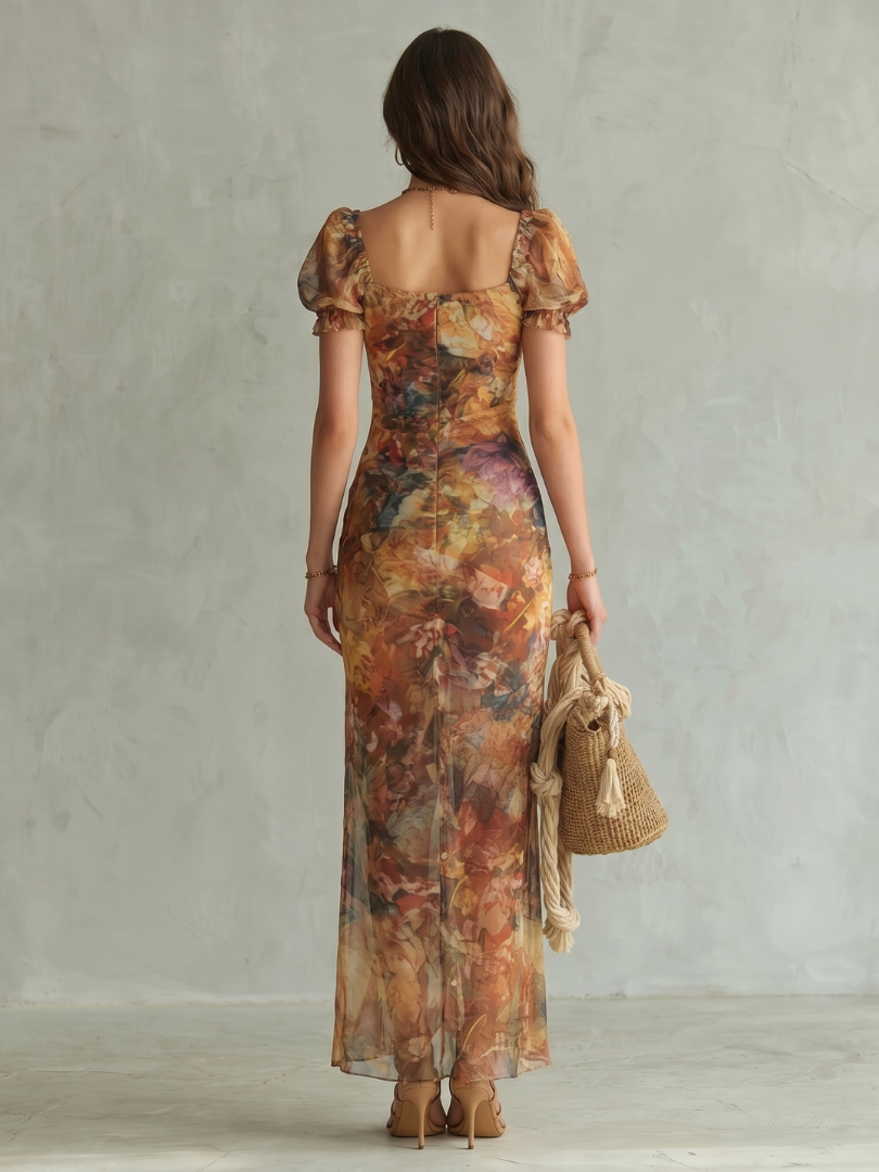 Ciel | Vestido Midi com Mangas Ruffle e Fenda