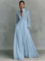 Vestido Maxi de Linho em Patchwork com Gola Alta