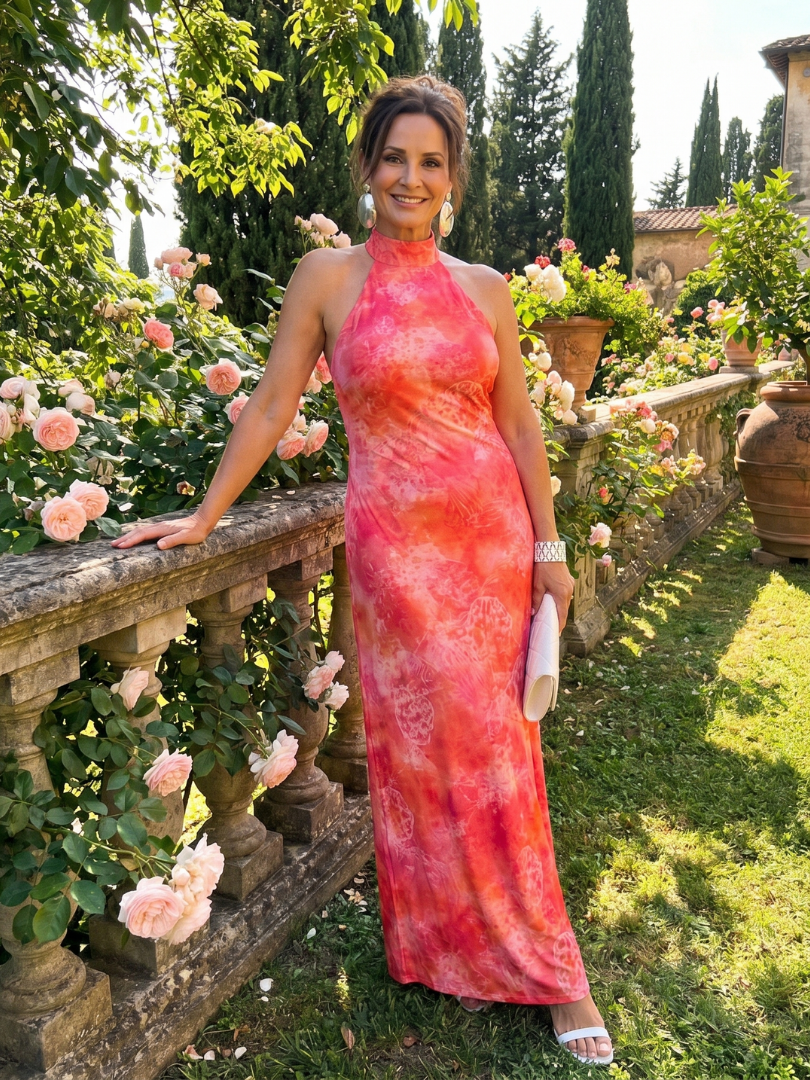 Coraline | Vestido Maxi com Padrão Impresso e Decote Halter
