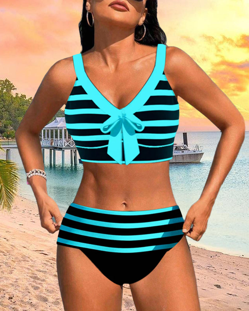 Laluna® | Bikini às Riscas de Cintura Alta