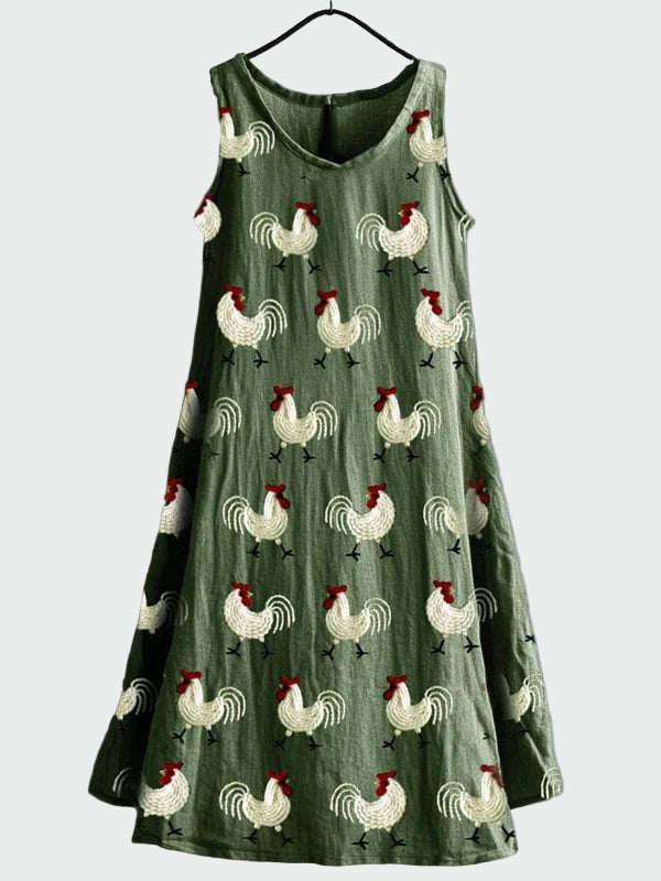 Vestido com Estampa de Galo
