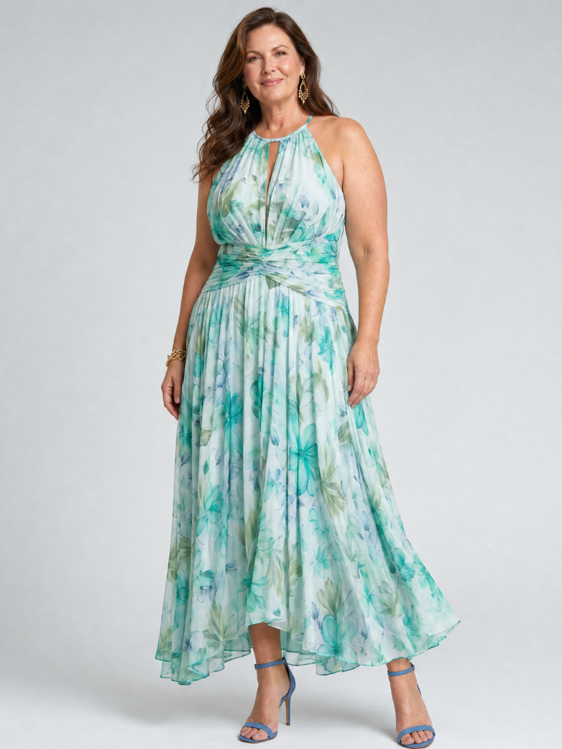 Portia | Vestido Midi Floral com Pregas e Alças