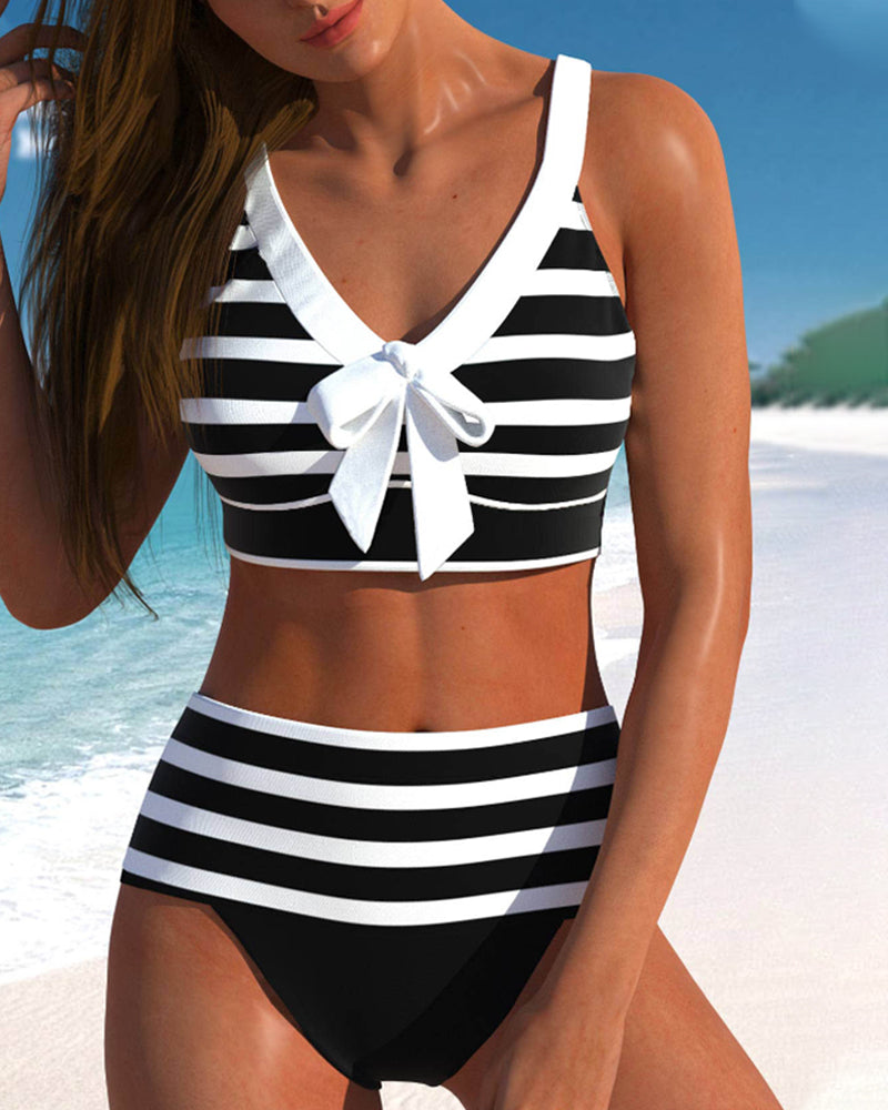 Laluna® | Bikini às Riscas de Cintura Alta