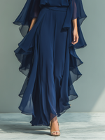 Conjunto de Chiffon Azul Escuro com Rendados