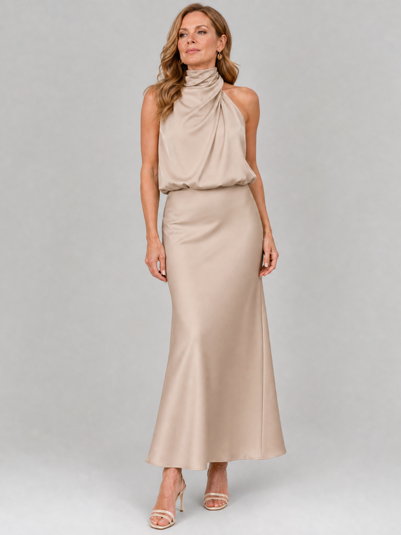 Nopal | Vestido Midi Sem Mangas com Decote Drapado