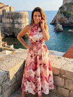 Olivia | Vestido Midi com Cintura Fruncida e Estampa Abstrata