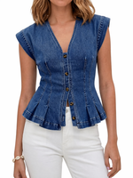 Vera - Top de Denim com Decote em V