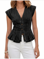 Vera - Top de Denim com Decote em V