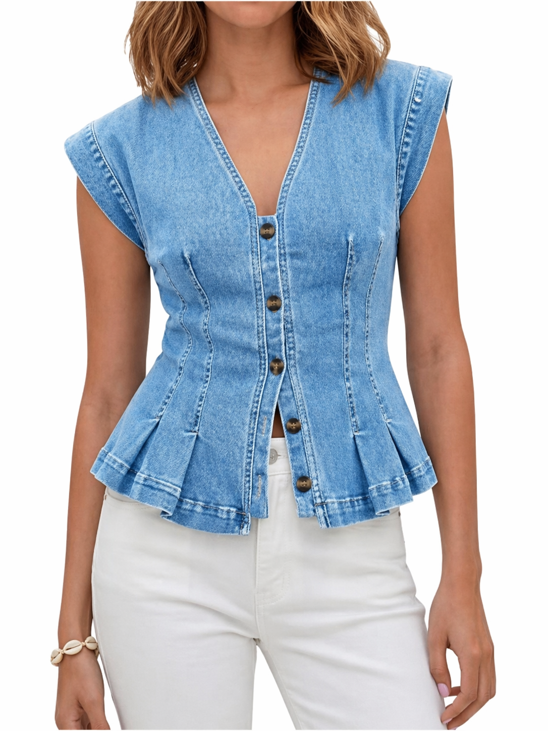 Vera - Top de Denim com Decote em V