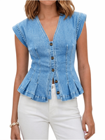 Vera - Top de Denim com Decote em V