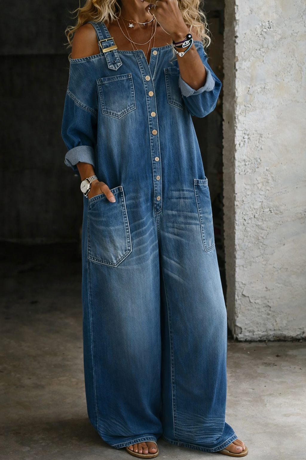 Elsa - Macacão de Denim Off Shoulder