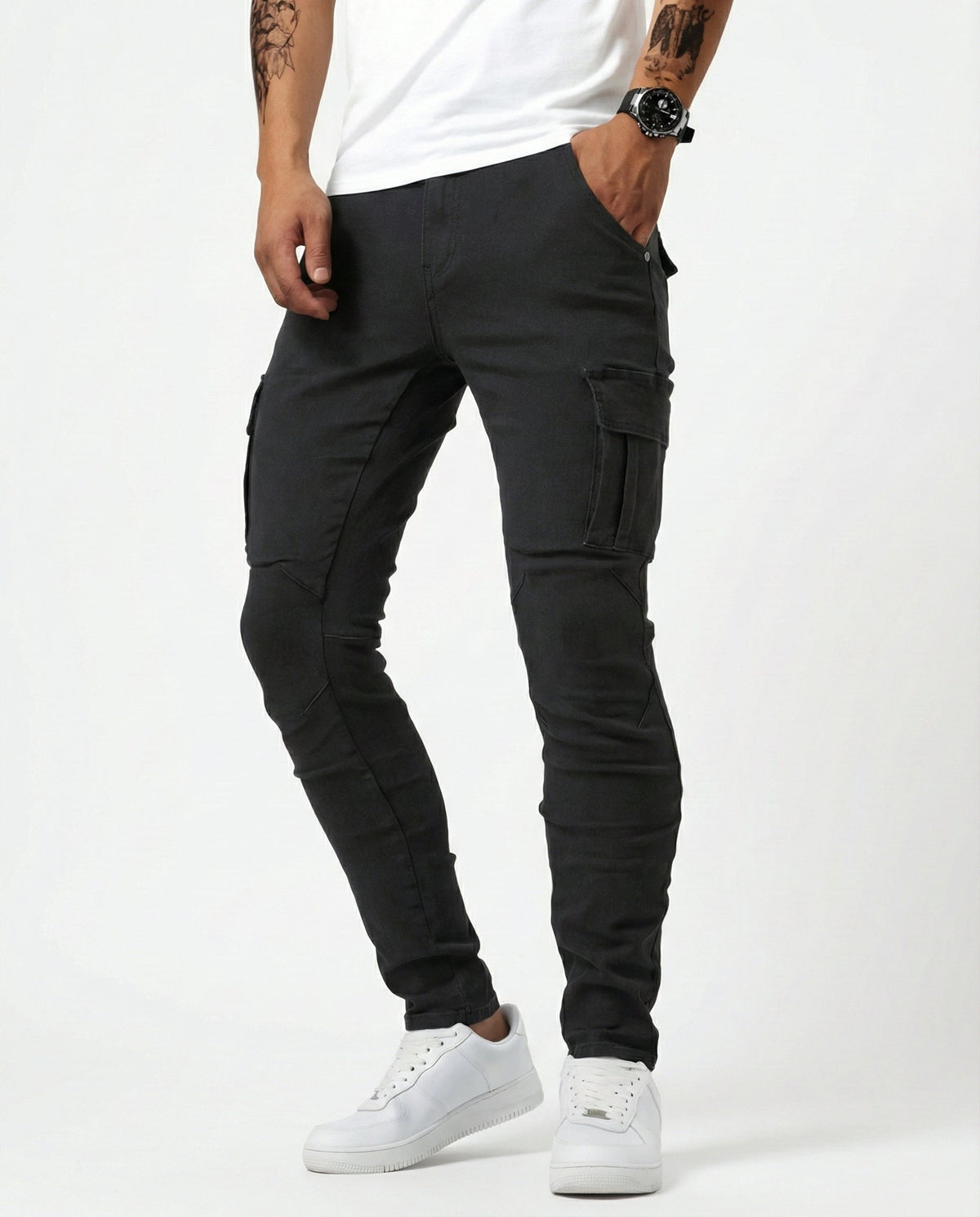 João- Calças Cargo Stretch Azul Marinho