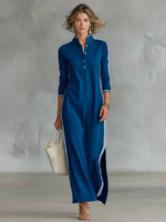 Vestido Maxi de Sweat com Gola de Botão