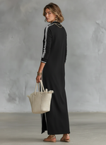 Vestido Maxi de Sweat com Gola de Botão