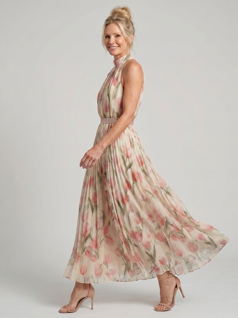 Aurelle | Vestido Midi Floral com Decote Halter