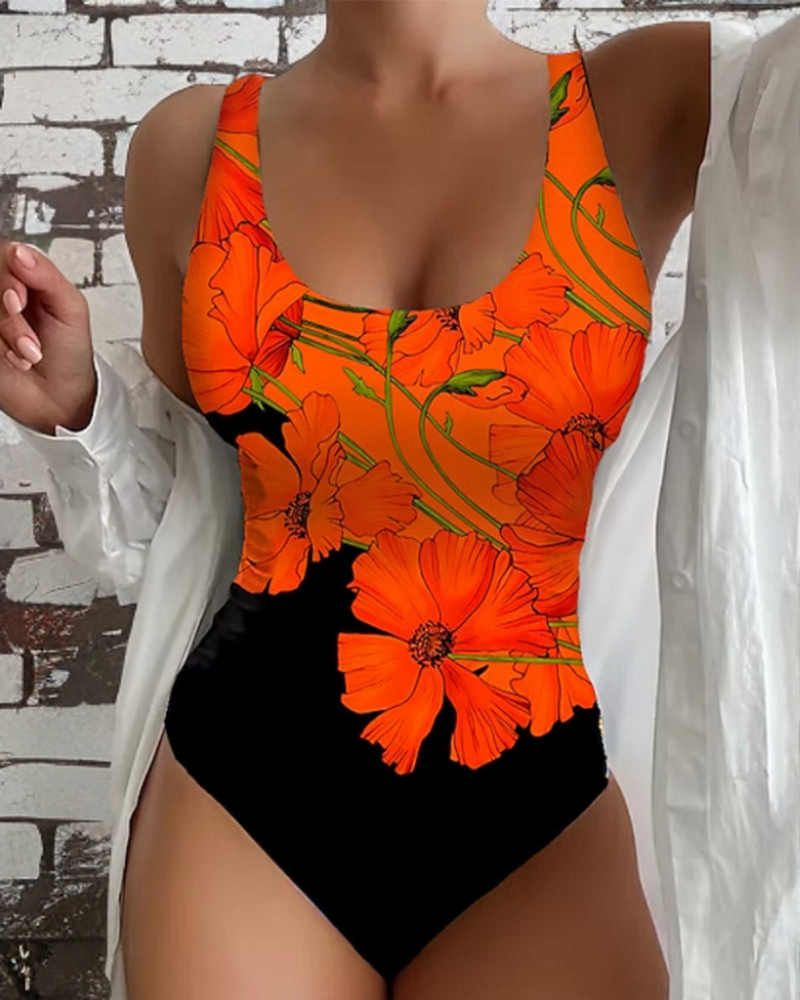Lucy - Elegante fato de banho de uma peça com padrão de flores