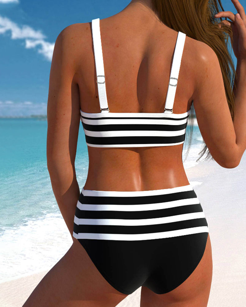 Laluna® | Bikini às Riscas de Cintura Alta