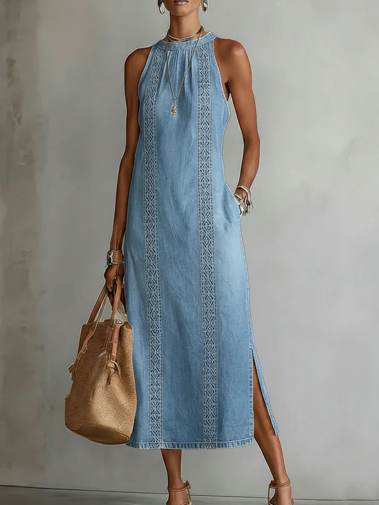 Júlia - Vestido de Denin com Renda Retro