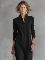 Vestido Maxi de Sweat com Gola de Botão