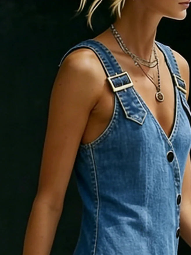 Vera - Vestido Longo de Denim com Botões