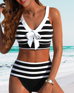 Laluna® | Bikini às Riscas de Cintura Alta