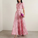 Matilde - Vestido Longo em Jacquard Floral com Cinto