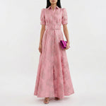 Matilde - Vestido Longo em Jacquard Floral com Cinto