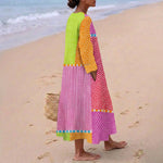 Fátima - Vestido de Patchwork Colorido com Bolinhas e Listras