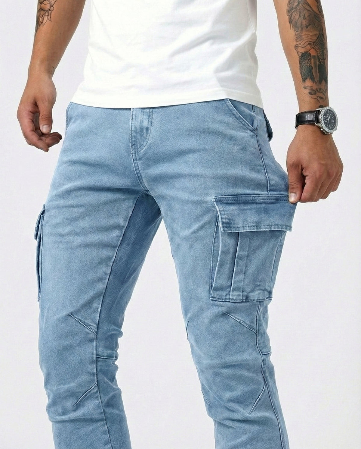 João- Calças Cargo Stretch Azul Marinho