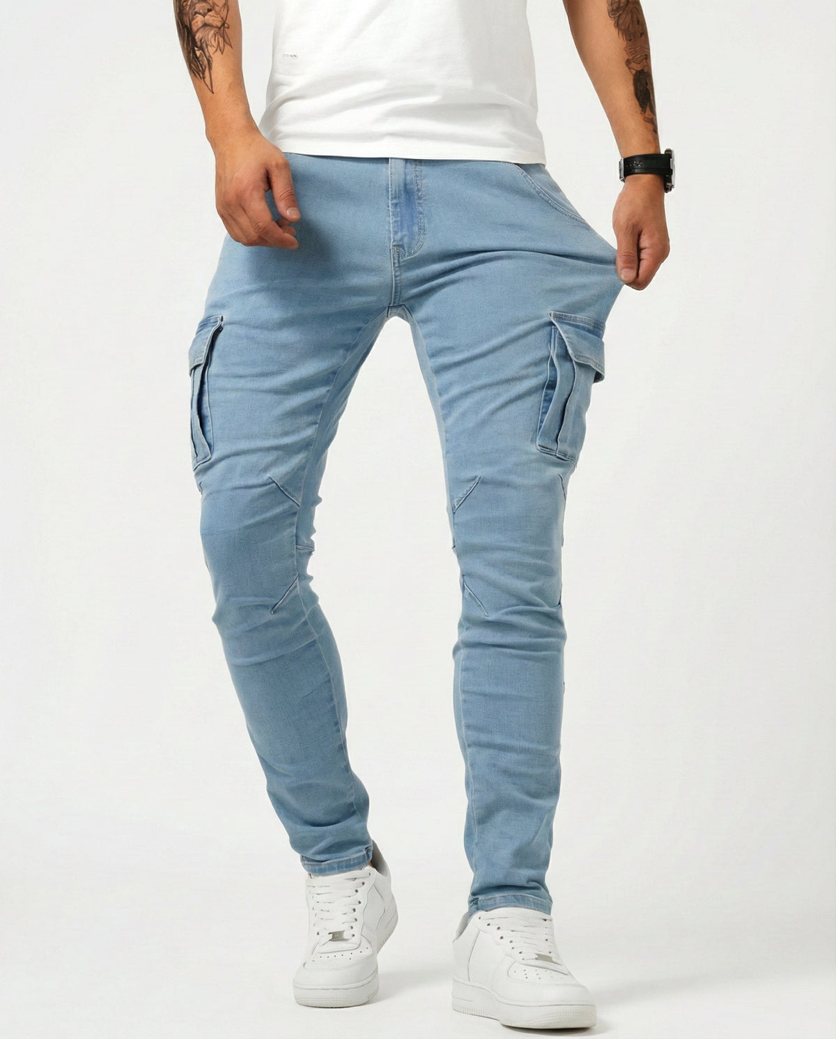 João- Calças Cargo Stretch Azul Marinho