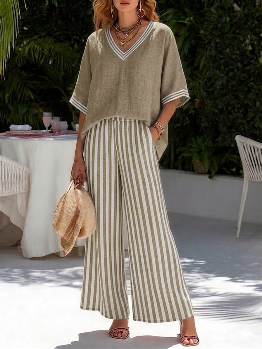 Andreia | Conjunto Casual Listrado Elegante